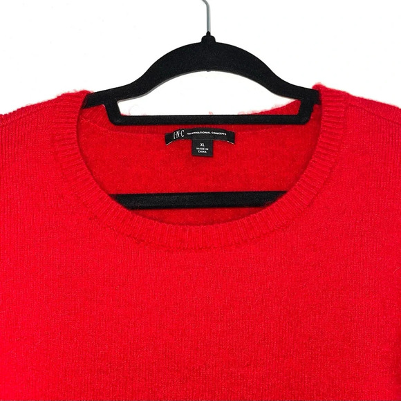 INC International Concepts Red Ruffle Shoulder Knit Sweater Xlarge Women’s - Picture 2 of 12